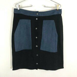 JOH Skirt Women Small Black Blue Suede Straight Silhouette Snap Front NWT Pocket